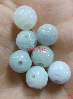 A货翡翠大孔雕花玉石散珠子路路通畅绿白DIY饰品配件