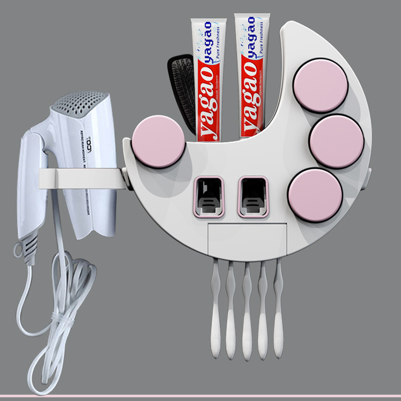 新款双挤牙膏器套装多功能置物架牙刷漱口壁挂式卫生间壁挂收纳架