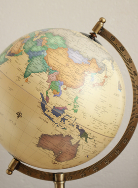 印度进口黄铜实木地球仪摆件复古手工书房装饰家用书柜样板间饰品