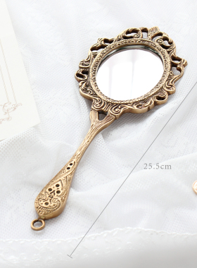 黄铜法式风手持新娘镜子装饰摆件
