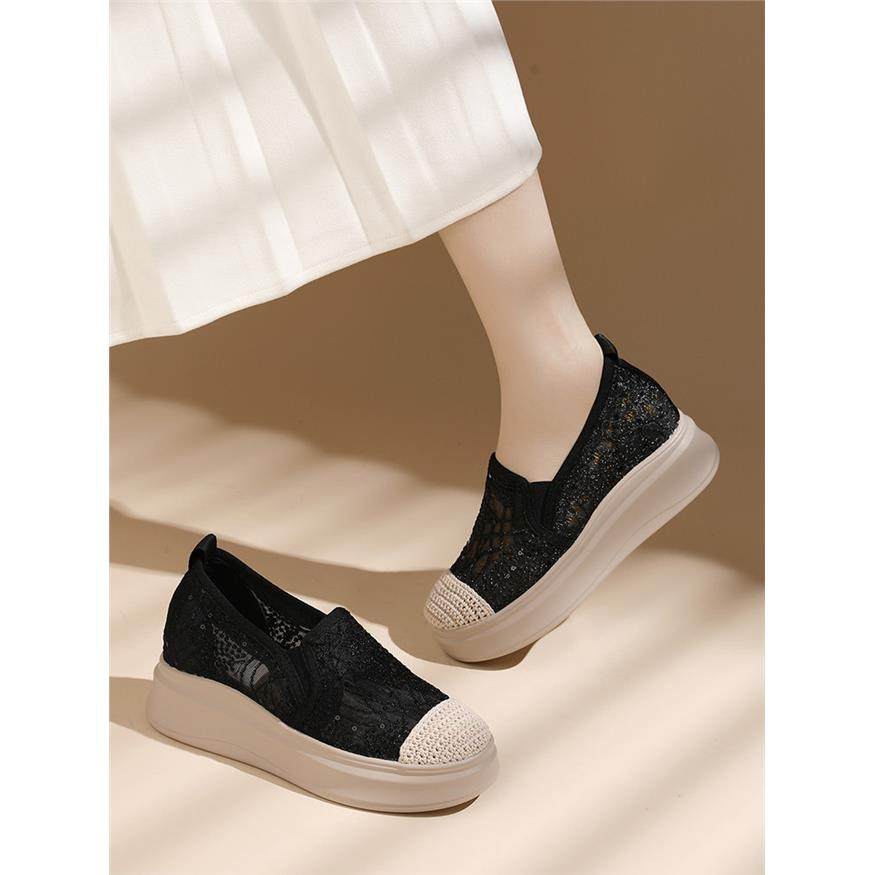 夏季新款一脚蹬渔夫鞋女内增高厚底网面镂空透气乐福鞋浅口单凉鞋,淘宝优惠券,粉丝福利购,淘宝优惠卷