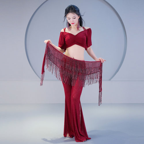 舞娘肚皮舞服装2026新款简约飘逸网纱东方舞表演出练功习团服班服 - 图0