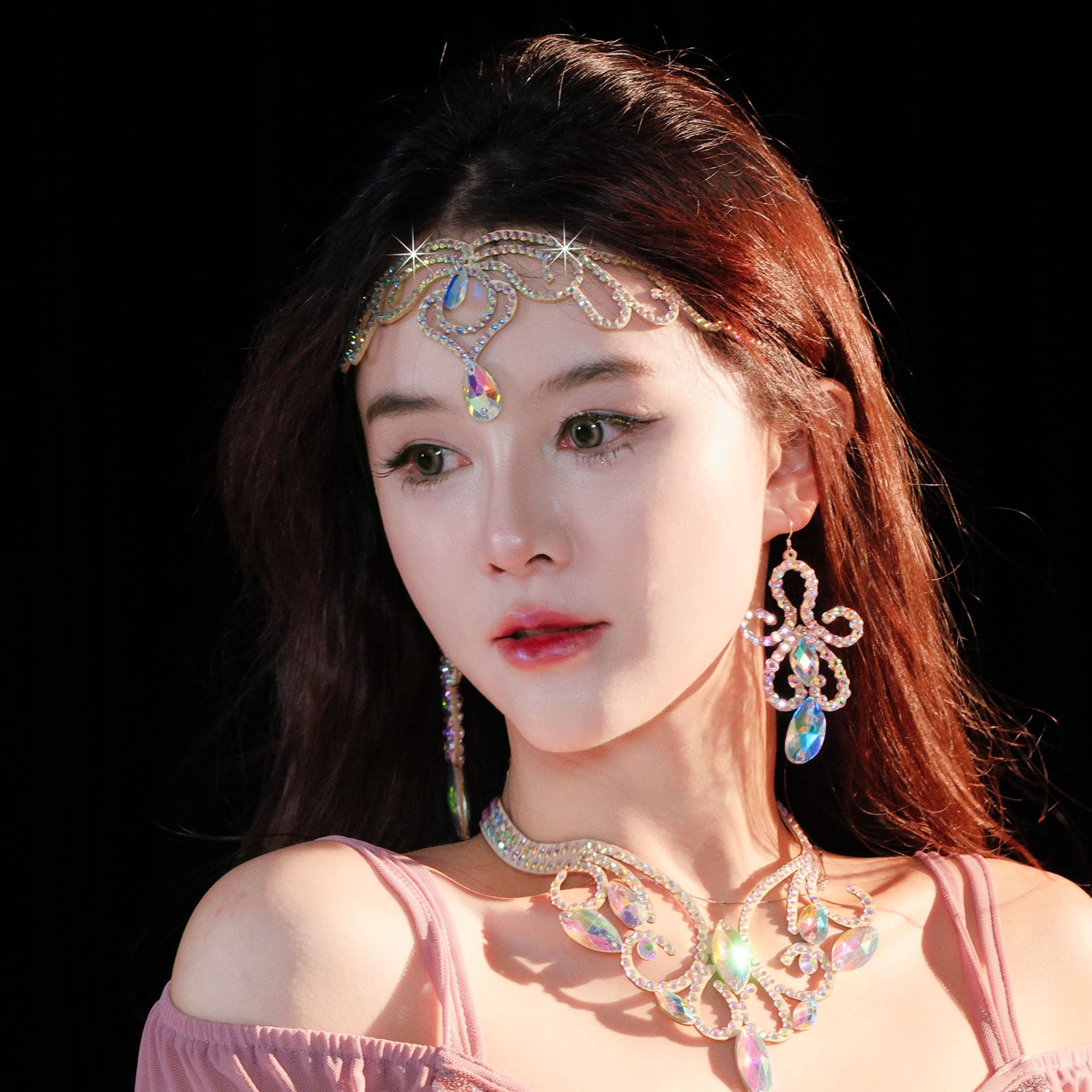 舞娘肚皮舞表演出头饰弹力发圈比赛额饰东方舞头链亮钻石眉心饰品,淘宝优惠券,粉丝福利购,淘宝优惠卷