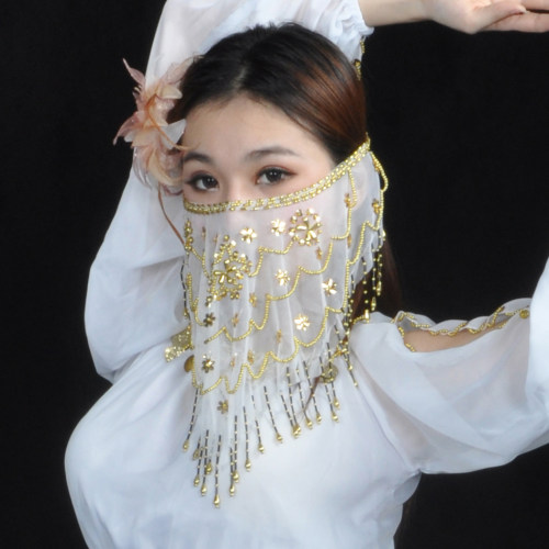 舞娘 梅花片面纱 肚皮舞头饰面饰 印度舞头纱 新疆舞遮脸面纱纱丽 - 图3