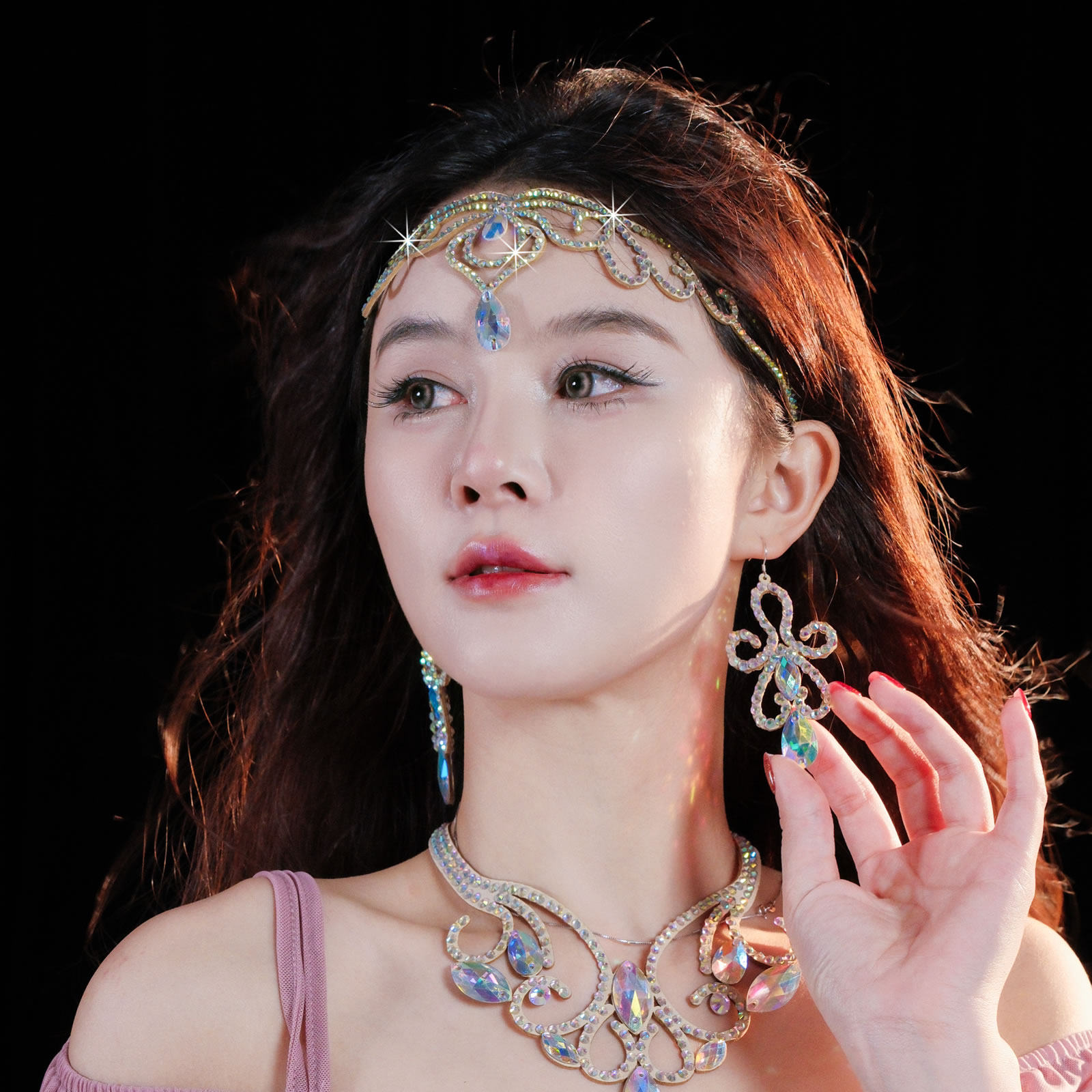 舞娘肚皮舞表演出头饰弹力发圈比赛额饰东方舞头链亮钻石眉心饰品,淘宝优惠券,粉丝福利购,淘宝优惠卷