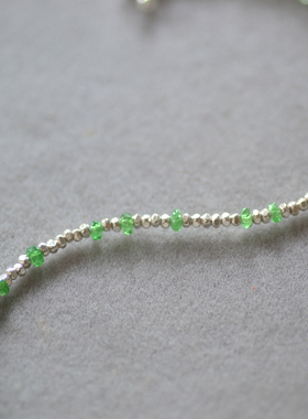 绿影流光  天然渐变沙弗莱碎银珠纯银手链女精致显白细手链