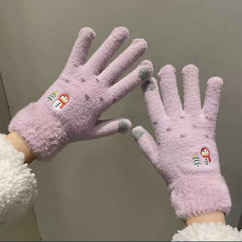 雪人触屏手套女网红冬季学生百搭加绒手套女保暖加绒加厚可爱复古,淘宝优惠券,粉丝福利购,淘宝优惠卷