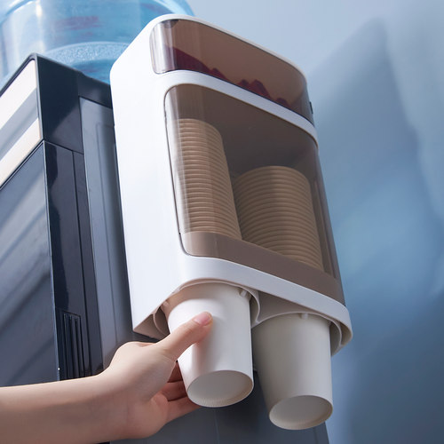 一次性杯子架自动饮水机取杯器免打孔纸杯架家用挂壁式防尘置物架 - 图2