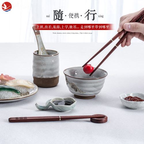 鸿拓便携学生筷子折叠拼接筷随身旅行筷子野餐露营木盒刻字定制筷 - 图2
