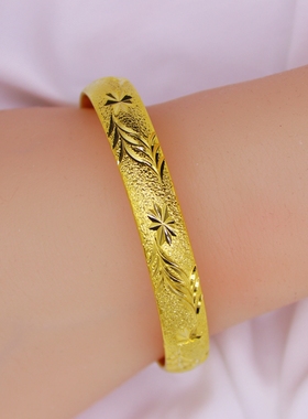 18K黄金色女款暗扣手镯不掉色时尚手圈仿真金实心大镯子送妈妈