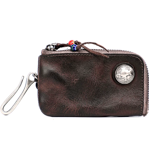 Кожаная ретро ключница, кошелек для водительских прав, кожаный картхолдер с молнией, ключи от машины, воловья кожа, из натуральной кожи