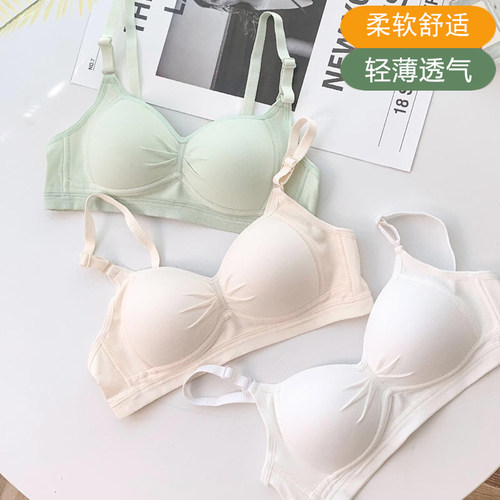 内衣女无钢圈大学生高中少女文胸纯棉透气夏季薄款小胸聚拢胸罩 - 图0