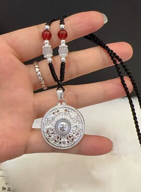 足银999八宝罗盘吊坠女复古情侣编织转运纯银罗盘项链 生日礼物女