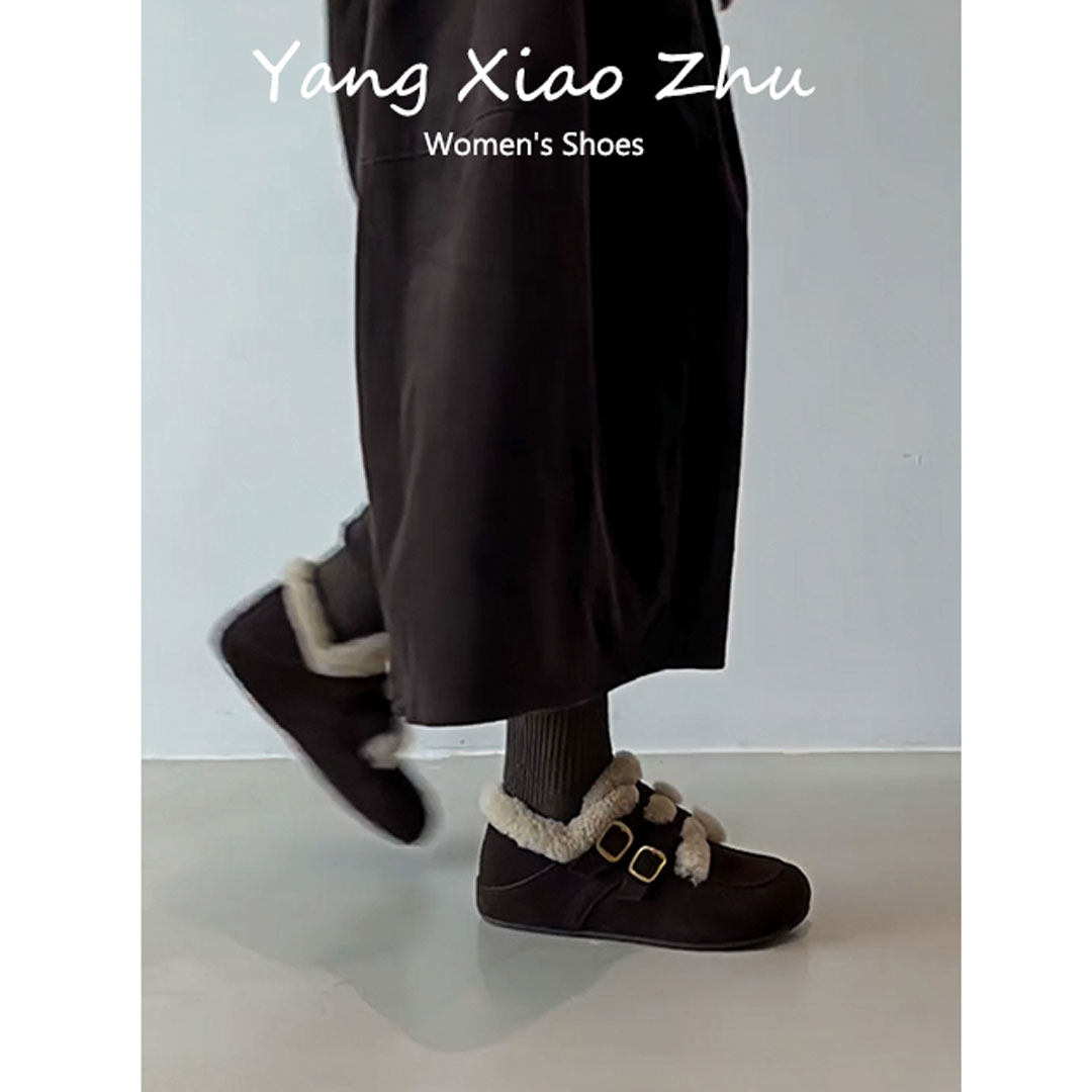 牛皮~圆头加绒保暖勃肯鞋女2025冬季新款毛毛棉鞋平底内增高女鞋,淘宝优惠券,粉丝福利购,淘宝优惠卷