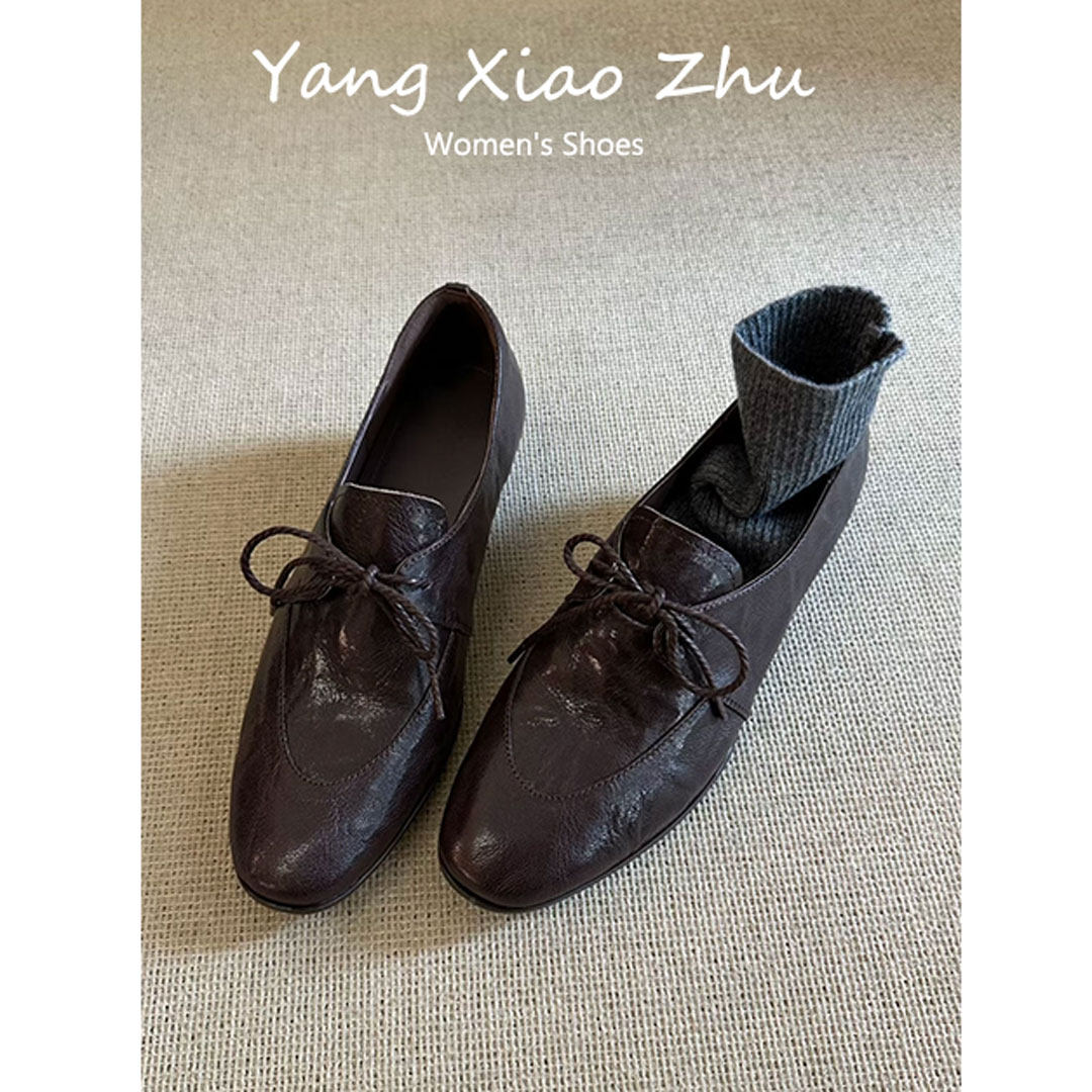 羊皮版~法式复古风圆头小皮鞋女系带粗跟乐福鞋通勤百搭深口单鞋,淘宝优惠券,粉丝福利购,淘宝优惠卷