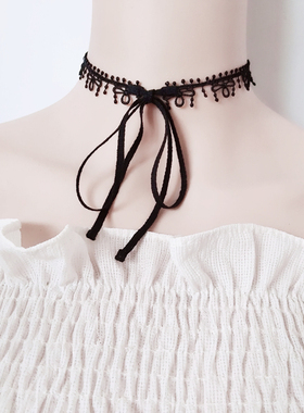 choker黑白色蕾丝系带防过敏项链