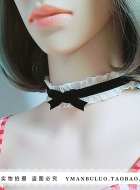 系带项圈手袖日系萌妹少女白色花边蕾丝颈带绑绳项链choke
