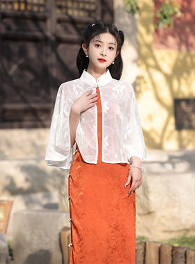 旗袍披肩2025夏季白色妈妈