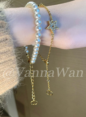 VanWan.D！CD双层项链女高级感猪鼻五角星珠珠锁骨链26新叠戴颈链