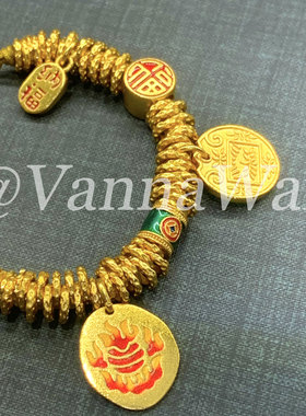 VanWan.东方链 韦雪同款沙金珐琅彩扎基拉姆黄财神胖福盘缠手链