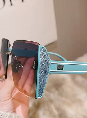 无框大框时尚太阳眼镜女士大脸显瘦高级感滤镜防紫外线防风尘墨镜