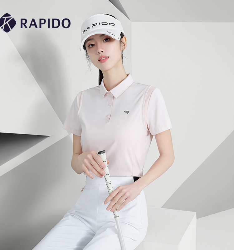 RAPIDO雳霹道夏季新款女子GOLF高尔夫拼网纱运动POLO衫 - 图0