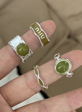 金银色独特绿色珐琅滴油戒指女法式中古风设计高级感欧美食指戒指