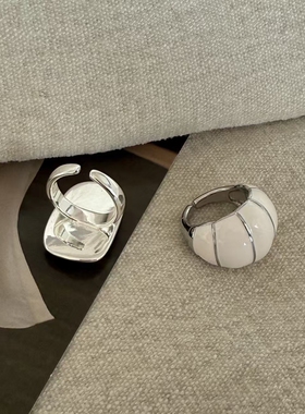 小众设计白色滴釉玉髓开口戒指法式复古时尚简约百搭指环新款