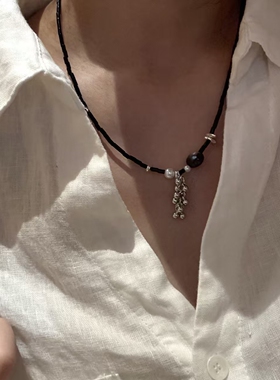 国潮新中式天然石串珠图腾项链时小众设计高级感民族风复古锁骨链