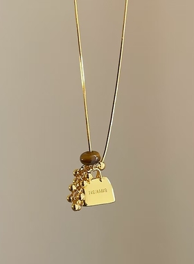 葡萄串流苏包包虎眼石抽拉项链轻奢百搭时尚潮流ins风颈链毛衣链