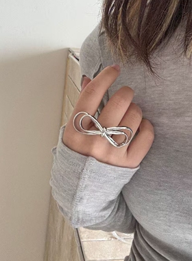 时尚简约几何线条缠绕蝴蝶结戒指精致冷淡风小众设计扭结开口指环