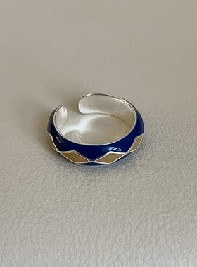 复古高级感撞色滴油菱形格戒指女轻奢小众时尚潮流气质指环戒新款