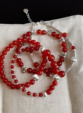 时尚轻奢红色串珠弹力绳手链女气质潮流简约百搭设计感手串手饰