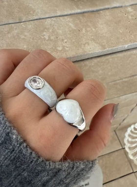 韩式ins风珐琅椭圆爱心戒指时尚简约百搭开口高级指环潮流饰品