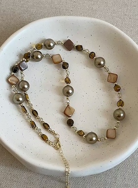 复古典雅多层珍珠母贝串珠项链轻奢气质时尚简约潮流锁骨链新款潮