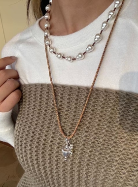 黑色滴油字母爱心吊坠项链韩系简约百搭时尚潮流气质颈链毛衣链