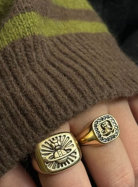 欧美复古十字架土星开口戒指甜酷辣妹做旧轻奢高级感小众指环戒