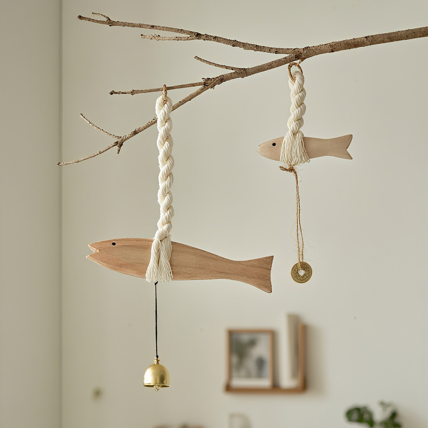地中海风墙面装饰品鱼挂件实木棉绳小鱼铃铛风铃创意北欧墙壁家居,淘宝优惠券,粉丝福利购,淘宝优惠卷