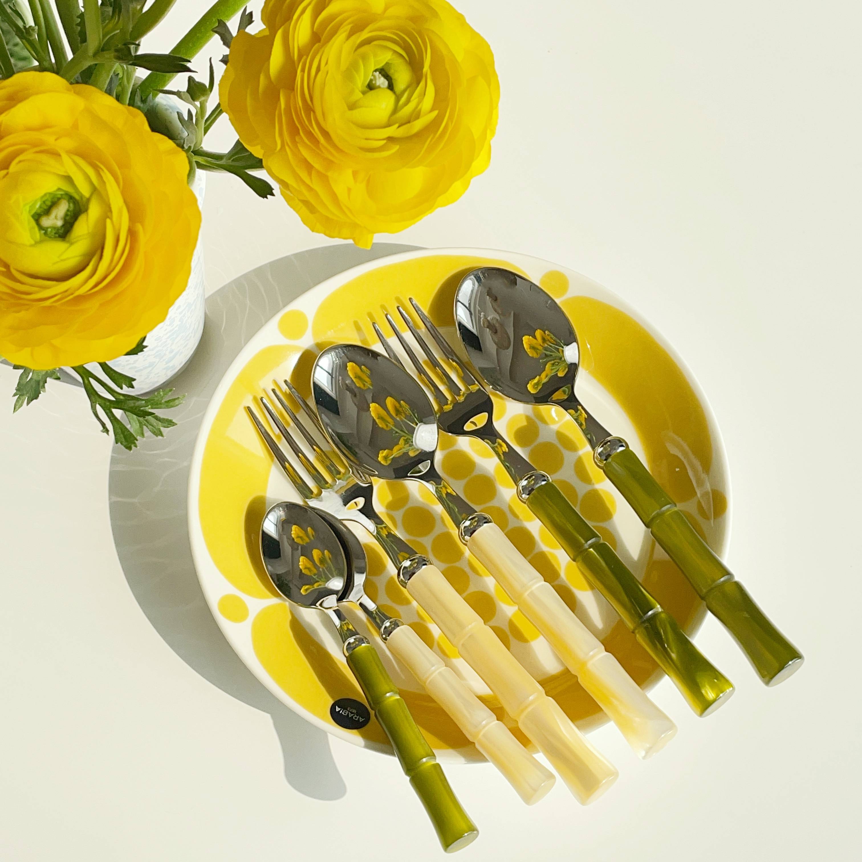 意大利Rivadossi竹节亮面不锈钢西餐具套装刀叉勺子四件套装礼物-图0