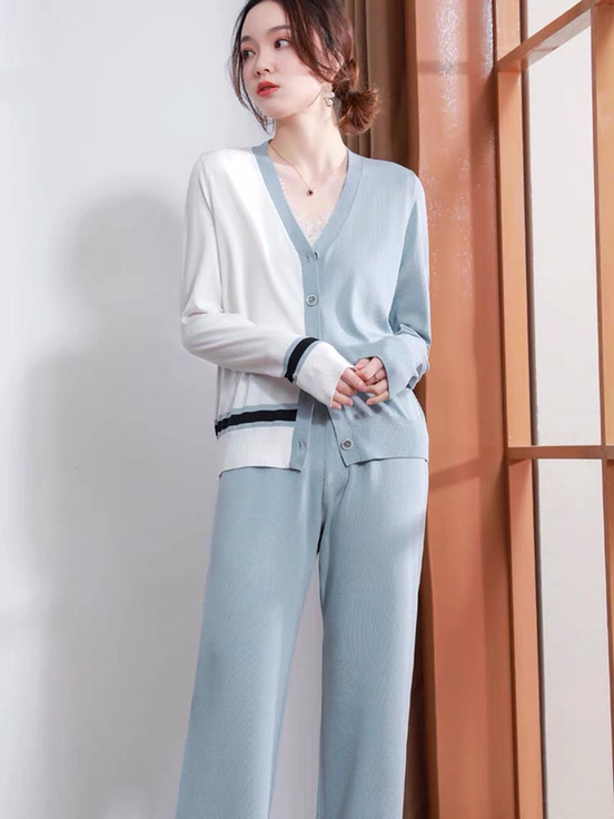 冰丝针织衫女开衫外套春秋新款韩版时尚气质运动套装女两件套,淘宝优惠券,粉丝福利购,淘宝优惠卷