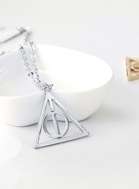 欧美复古饰品哈利波特卢娜死亡圣器可旋转三角形圆型几何吊坠项链