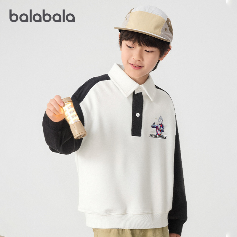 奥特曼IP巴拉巴拉男童长袖T恤儿童打底POLO衫2025秋季新款童装潮5 - 图1
