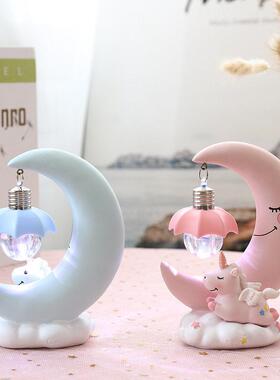 卡通创意礼YCYLD20地摊品独角兽星星生日摆件月亮小生夜灯灯学儿