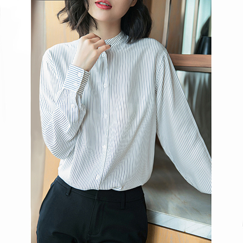 垂坠2020春高品质竖条纹雪纺衬衣 iumi衬衫