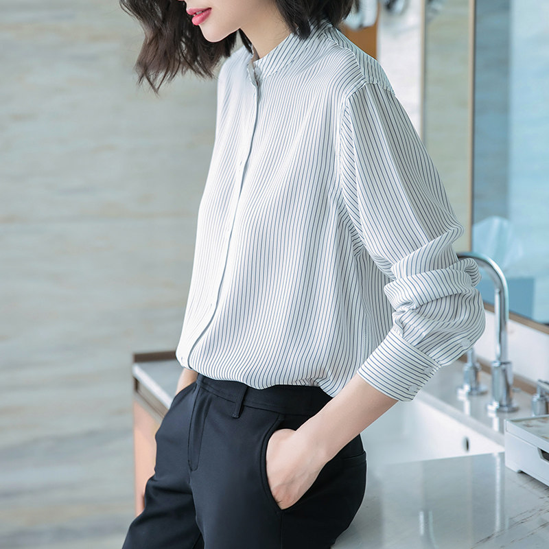 垂坠2020春高品质竖条纹雪纺衬衣 iumi衬衫