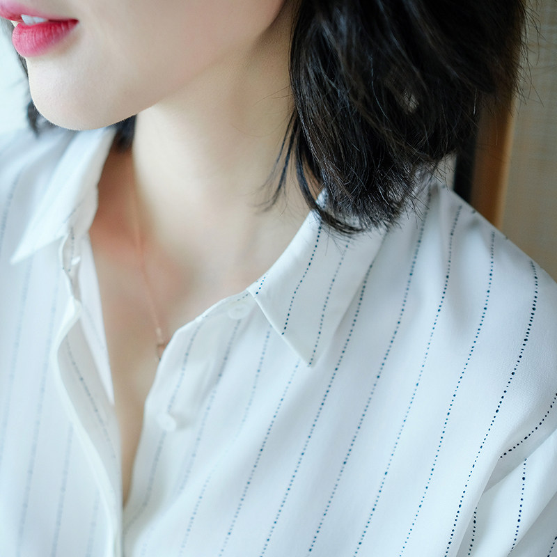 轻熟小众定制雪纺竖条纹女士衬衫 iumi衬衫