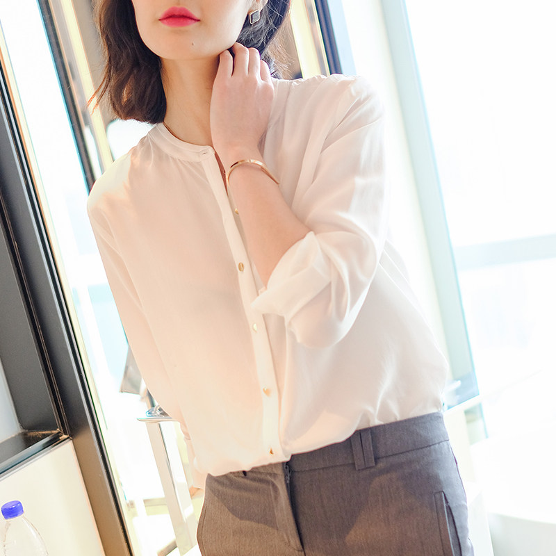 出门就被夸重工金属扣雪纺白色衬衫 iumi衬衫