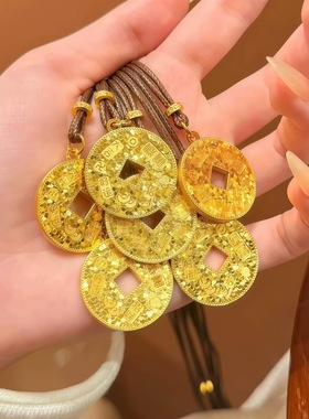 碎碎冰吉言钱币吊坠女黄金色大吉暴富平安扣项链招财铜钱锁骨链