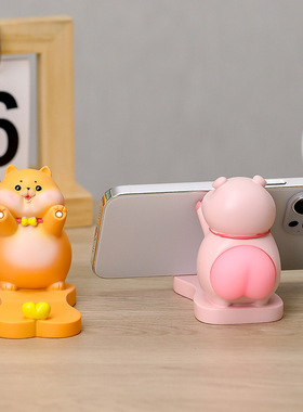卡通手机支架小摆件公仔桌面创意装饰萌宠猪解压桌面赖人手机支架