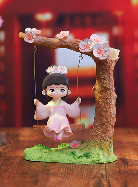 国色长歌唐仕女秋千摆件